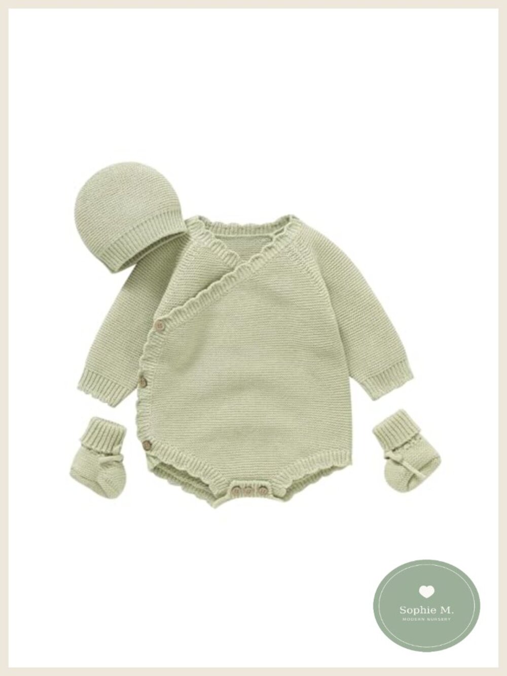 Newborn Baby 3 Piece Cotton Romper Set with Hat and Booties Long Sleeve